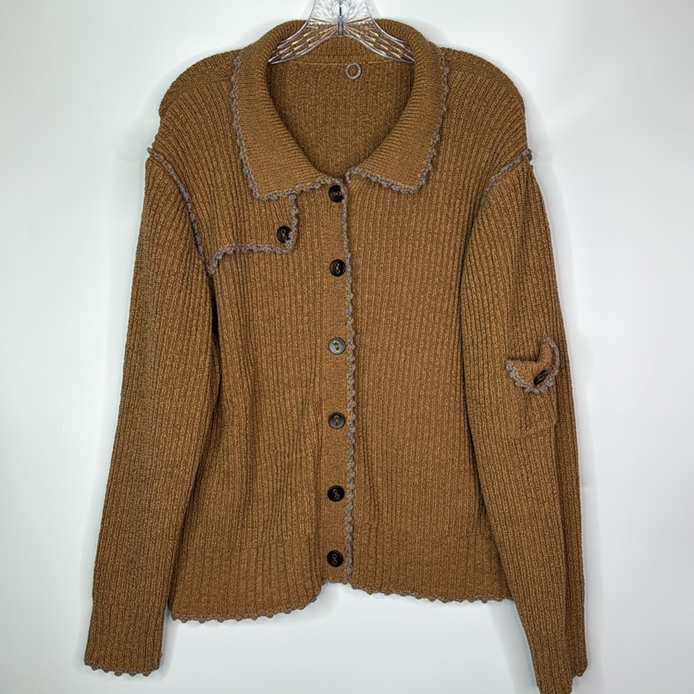 Anthropologie One Girl Who Brown Cardigan Button Sweater XL/XXL